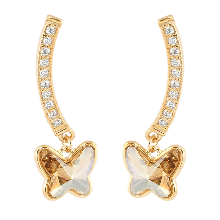 Сережки Xuping колір 18K з кристалами Swarovski пусети Дуга кристал з Підвіскою Метелик фото №1