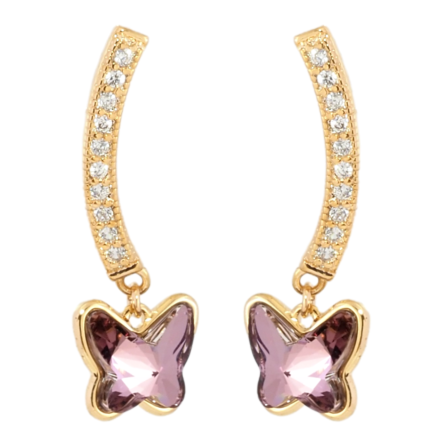 Серьги Xuping цвет 18K с кристаллами Swarovski пусеты Дуга Кристаллы с Подвеской Бабочка фото №1