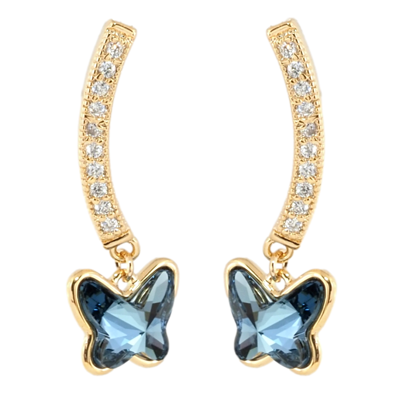 Сережки Xuping колір 18K з кристалами Swarovski пусети Дуга кристал з Підвіскою Метелик фото №1