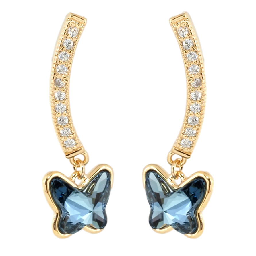 Сережки Xuping колір 18K з кристалами Swarovski пусети Дуга кристал з Підвіскою Метелик фото №1