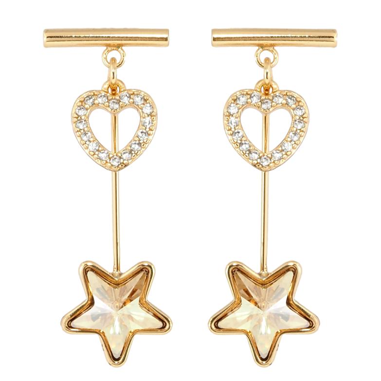 Серьги Xuping цвет 18K с кристаллами Swarovski пусеты Сердечко Кристалл Звездочка фото №1