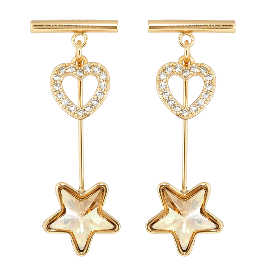 Сережки Xuping колір 18K з кристалами Swarovski пусети Сердечко та Кристал Зірочка фото №1