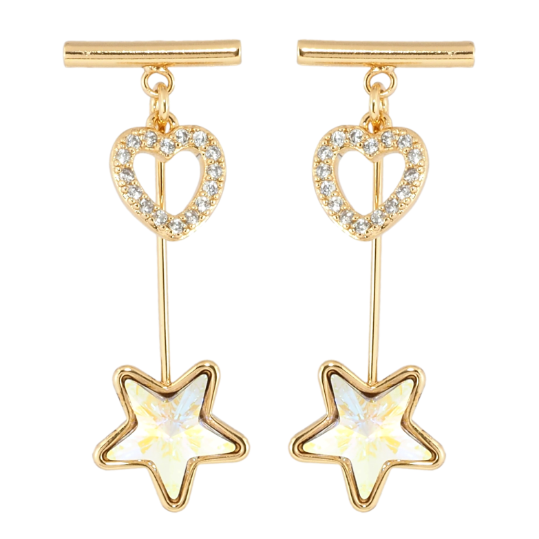 Серьги Xuping цвет 18K с кристаллами Swarovski пусеты Сердечко Радужный Кристалл Звездочка фото №1