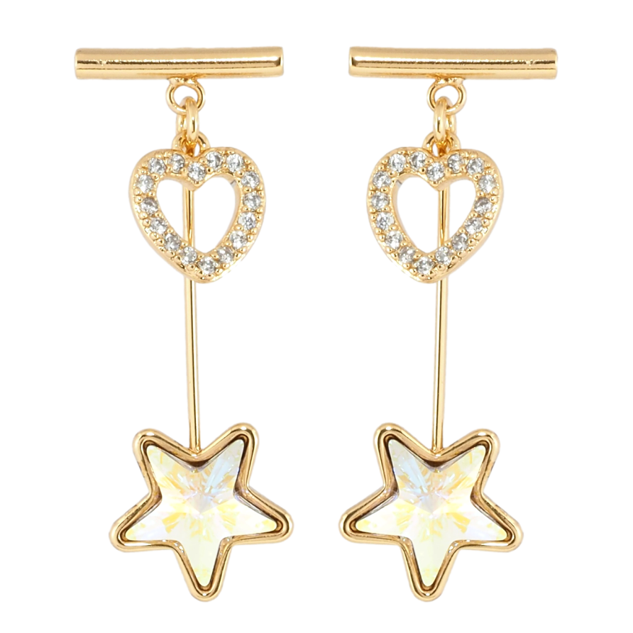 Серьги Xuping цвет 18K с кристаллами Swarovski пусеты Сердечко Радужный Кристалл Звездочка фото №1
