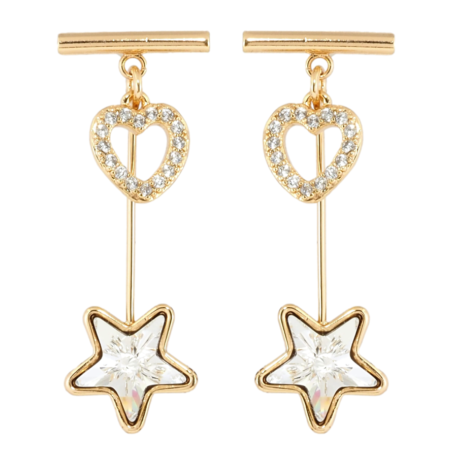 Серьги Xuping цвет 18K с кристаллами Swarovski пусеты Сердечко Прозрачный Кристалл фото №1