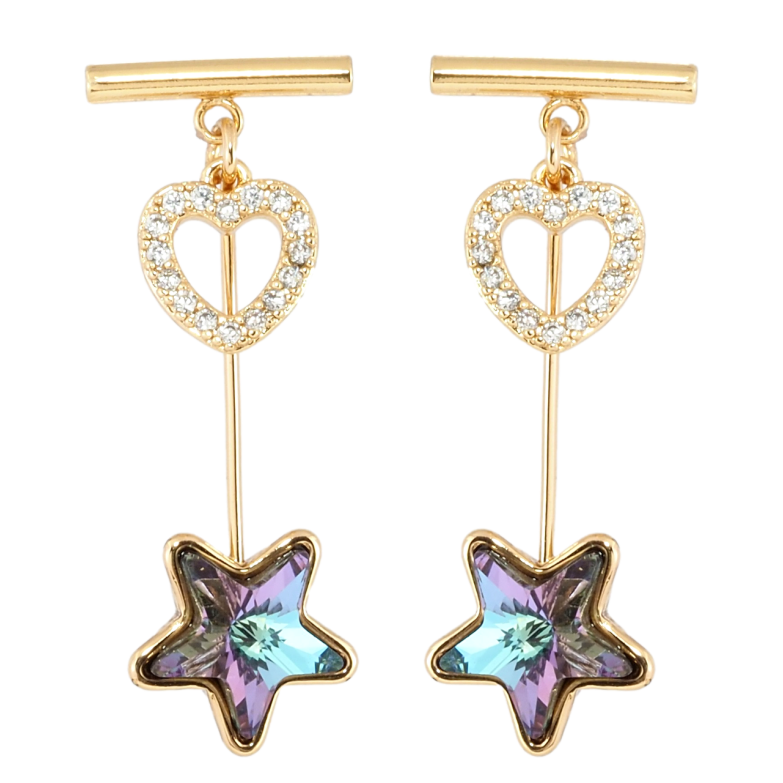 Сережки Xuping колір 18K з кристалами Swarovski пусети Сердечко та Кристал Зірочка фото №1