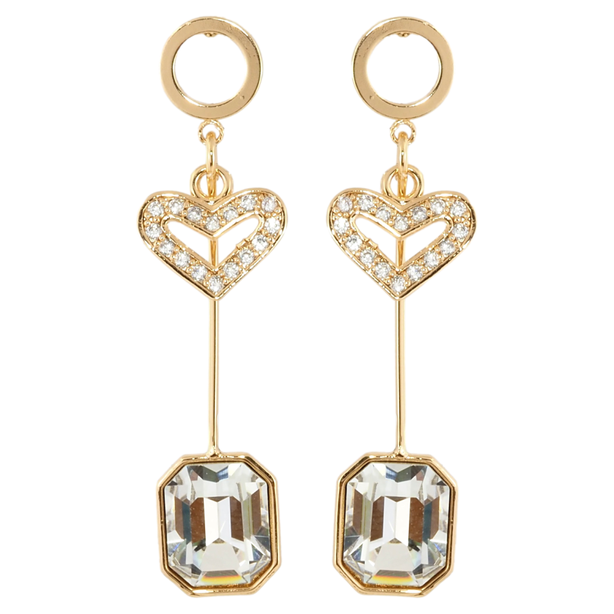 Сережки Xuping колір 18K з кристалами Swarovski пусети Сердечко та Восьмигранний Кристал фото №1