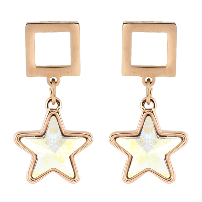 Серьги Xuping цвет 18K с кристаллами Swarovski пусеты Квадрат с Подвеской Радужный Кристалл Звездочка фото №1