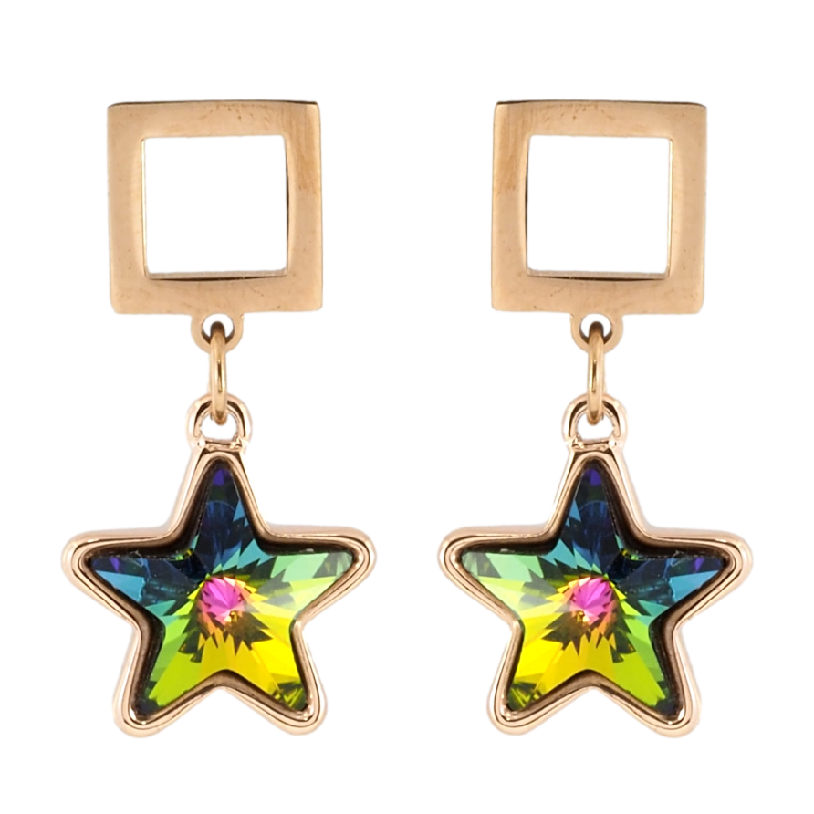 Серьги Xuping цвет 18K с кристаллами Swarovski пусеты Квадрат с подвеской звездочка фото №1