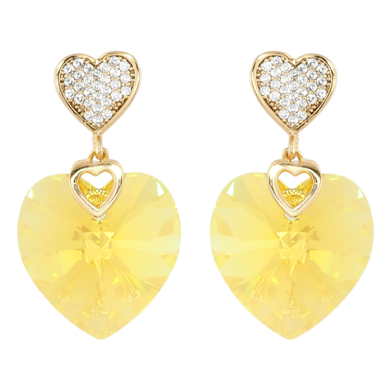 Серьги Xuping цвет 18K с кристаллами Swarovski пусеты Сердечки кристалл и Yellow Swarovski Crystal фото №1 Серьги Xuping цвет 18K с кристаллами Swarovski пусеты Сердечки кристалл и Yellow Swarovski Crystal фото №1