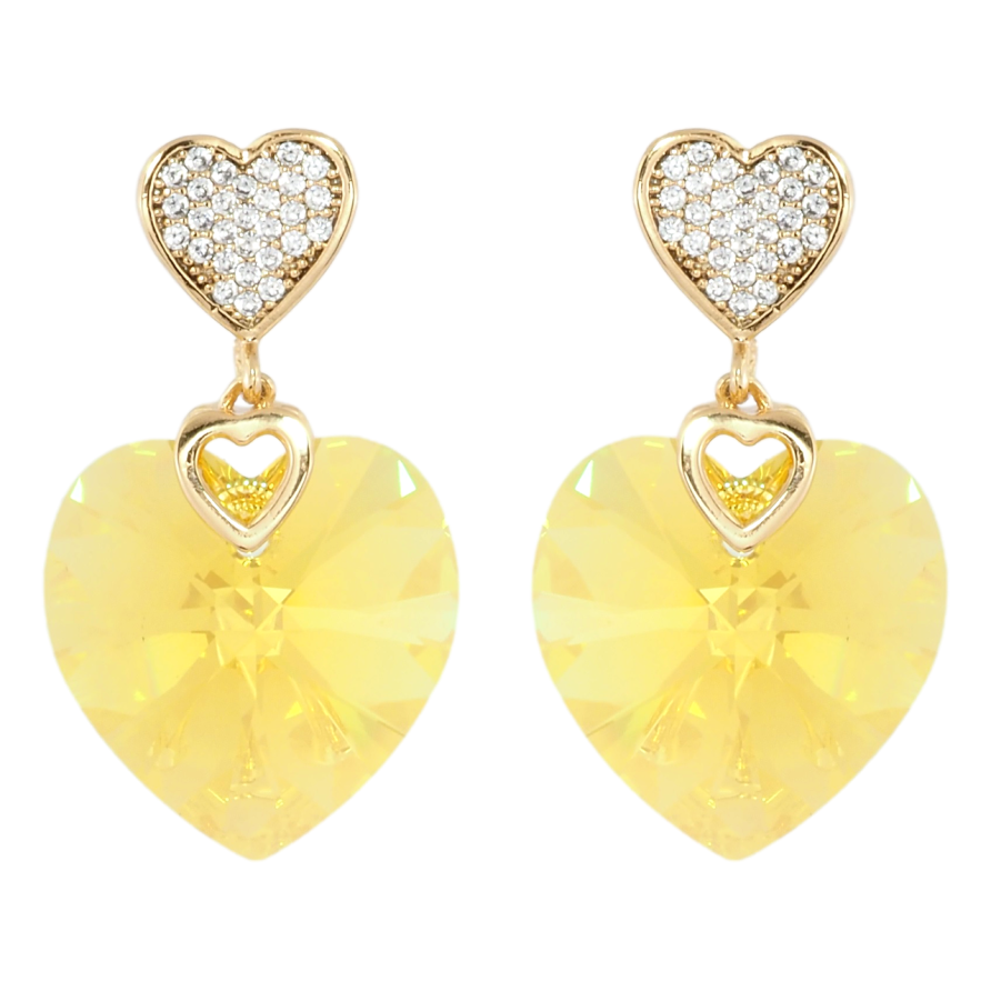Серьги Xuping цвет 18K с кристаллами Swarovski пусеты Сердечки кристалл и Yellow Swarovski Crystal фото №1 Серьги Xuping цвет 18K с кристаллами Swarovski пусеты Сердечки кристалл и Yellow Swarovski Crystal фото №1