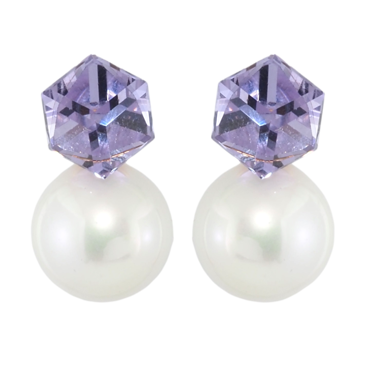 Сережки Xuping колір 18K з кристалами Swarovski пусети Кубик Violet Swarovski Crystal з перлиною фото №16 Сережки Xuping колір 18K з кристалами Swarovski пусети Кубик Violet Swarovski Crystal з перлиною фото №16