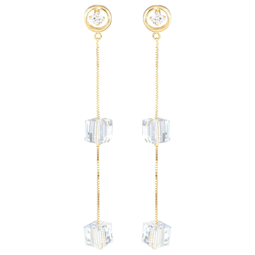 Серьги Xuping цвет 18K с кристаллами Swarovski пусеты Цепочки с кристальными кубиками фото №1