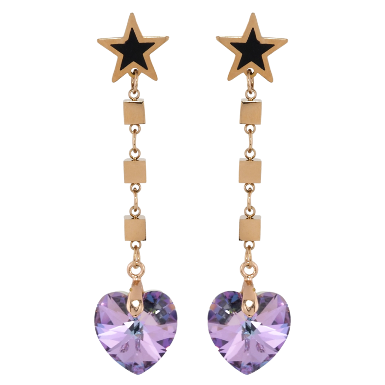 Сережки Xuping колір РВ з кристалами Swarovski пусети Зірки з підвісками з кришталевих сердець Paradise фото №1