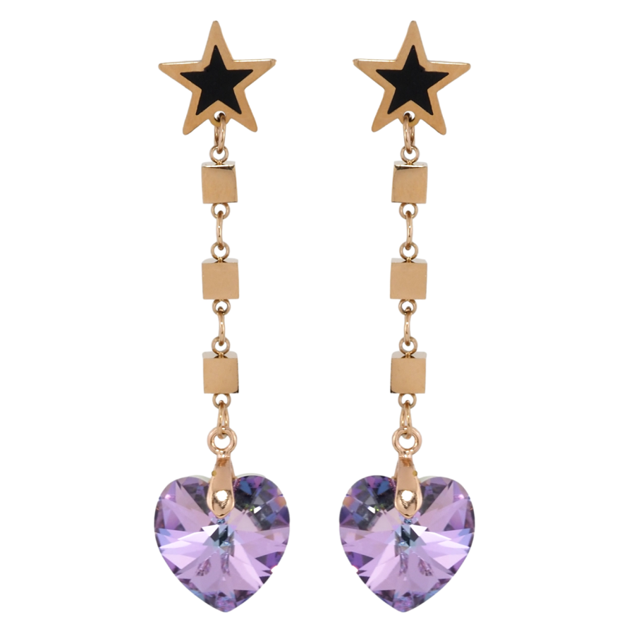 Серьги Xuping цвет РО с кристаллами Swarovski пусеты Звезды с подвесками из кристальных сердец Paradise фото №1