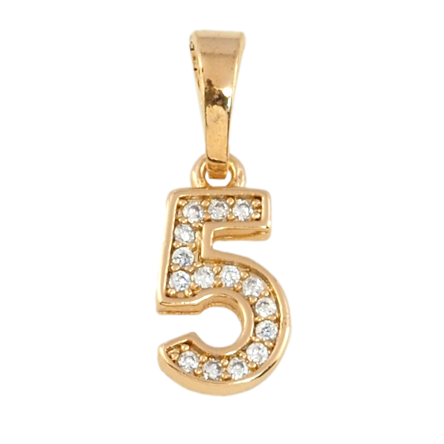 Кулон дитячий Xuping Позолота 18K Цифра 5 з цирконієм для ланцюжка до 5мм фото №1