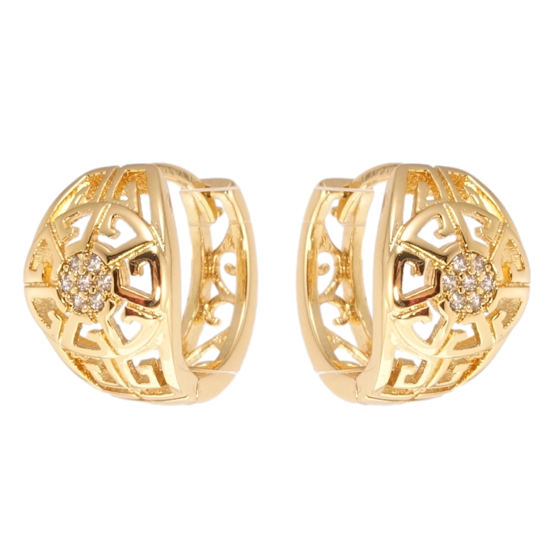 Серьги Xuping Позолота 18K колечки Резной орнамент с цирконием фото №1 Серьги Xuping Позолота 18K колечки Резной орнамент с цирконием фото №1