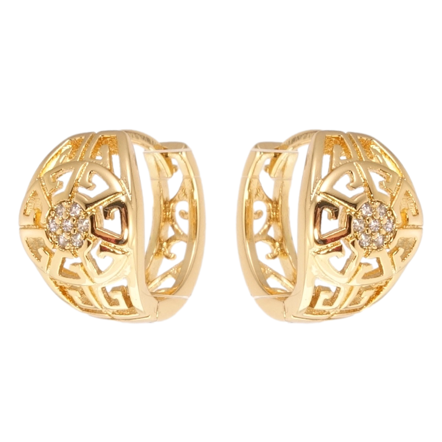 Серьги Xuping Позолота 18K колечки Резной орнамент с цирконием фото №1 Серьги Xuping Позолота 18K колечки Резной орнамент с цирконием фото №1