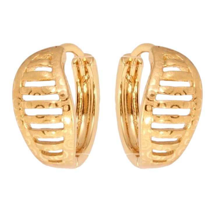Серьги Xuping Позолота 18K колечки Листики с полосатым резным узором и напылением фото №3 Серьги Xuping Позолота 18K колечки Листики с полосатым резным узором и напылением фото №3