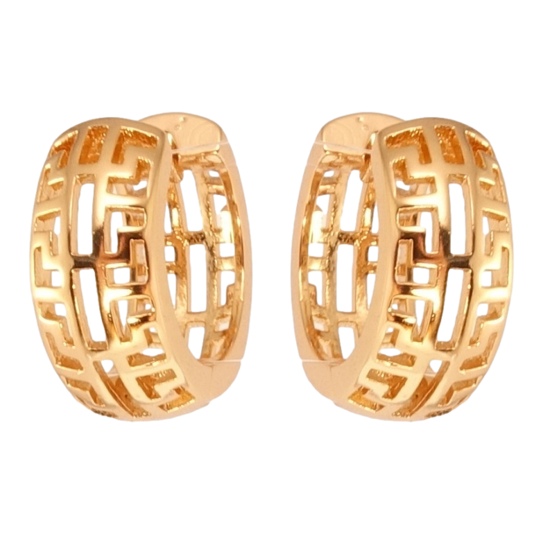 Серьги Xuping Позолота 18K колечки Резной меандровый орнамент фото №1 Серьги Xuping Позолота 18K колечки Резной меандровый орнамент фото №1