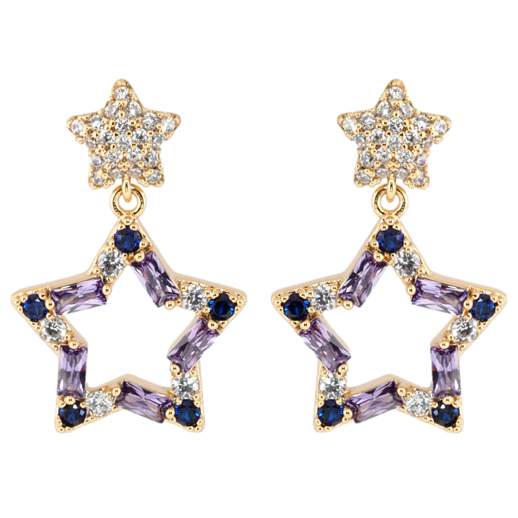 Сережки Xuping Позолота 18K пусети Підвіски зірочки з цирконієм і бузковими фіанітами фото №14