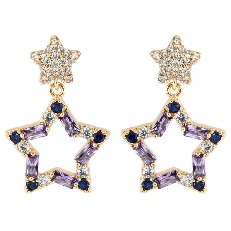 Сережки Xuping Позолота 18K пусети Підвіски зірочки з цирконієм і бузковими фіанітами фото №2