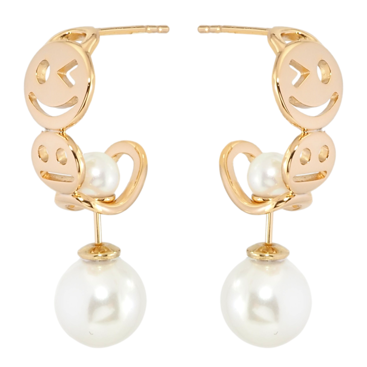 Сережки Xuping Позолота 18K пусети Дуги Смайли з перловими підвісками 3 в 1, ø 5мм та 10мм фото №24