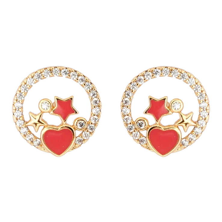 Серьги Xuping Позолота 18K пусеты Красные звездочки и сердечко в колечке циркония фото №18