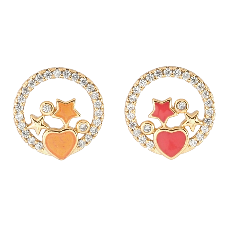 Серьги Xuping Позолота 18K пусеты Красно-оранжевые звездочки и сердечко в колечке циркония фото №19