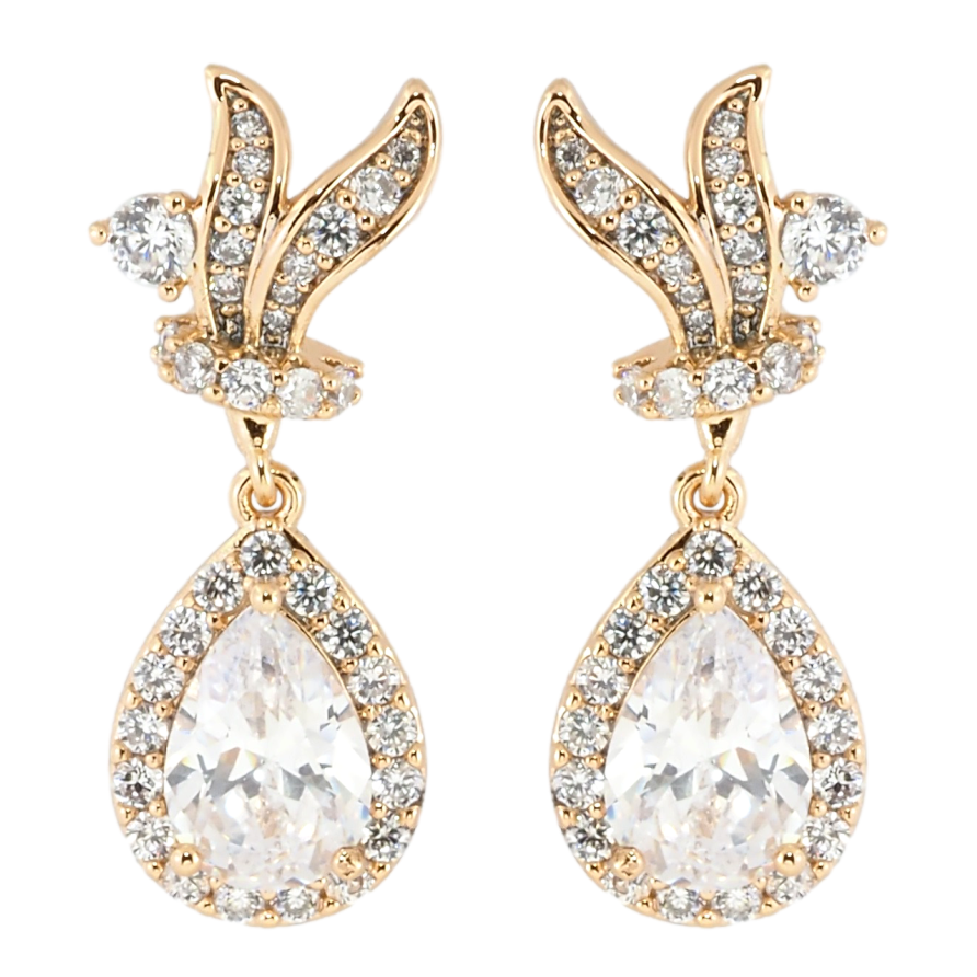 Сережки Xuping Позолота 18K пусети Підвіски з кристальними крапельками фото №1