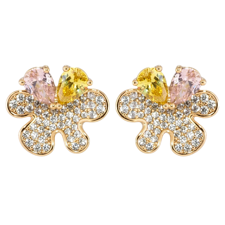 Сережки Xuping Позолота 18K пусети Квіточки з інкрустацією цирконієм та кольоровими фіанітами фото №19