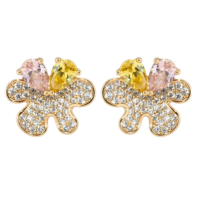 Серьги Xuping Позолота 18K пусеты Цветочки с инкрустацией цирконием и цветными фианитами фото №3