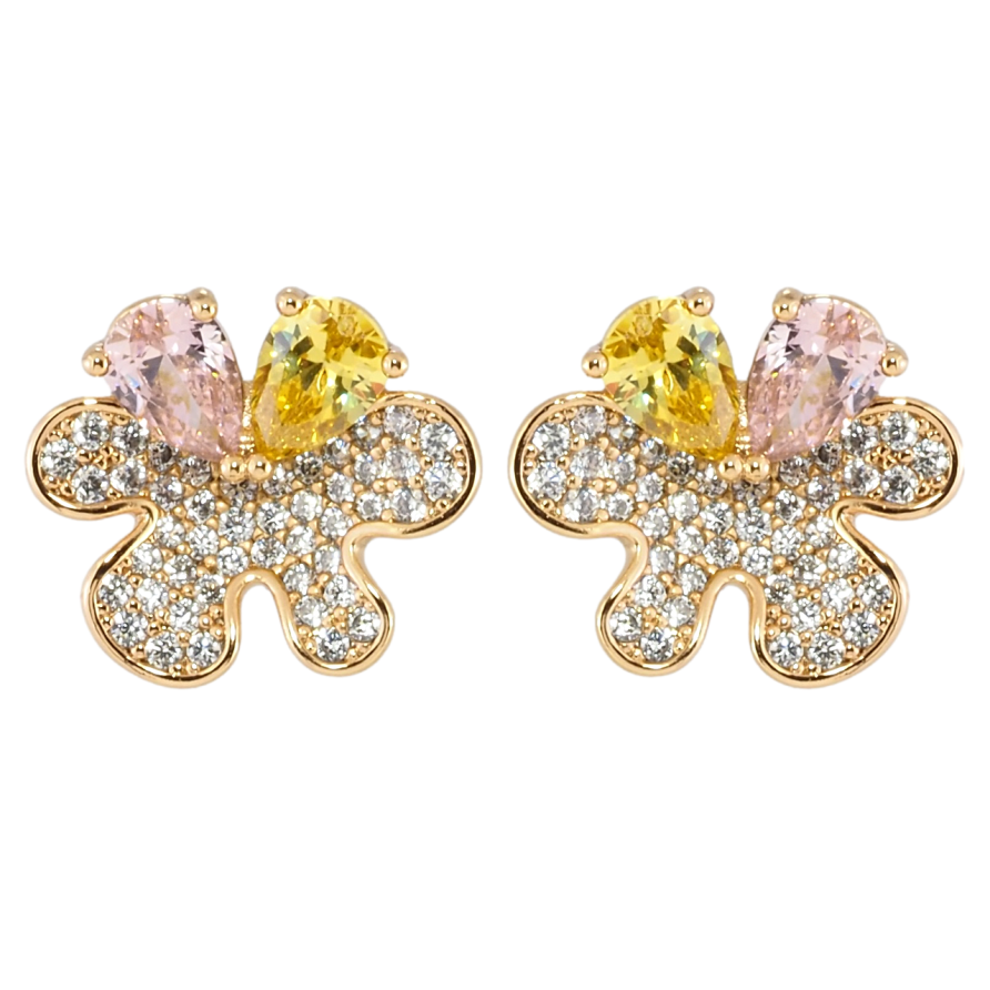 Сережки Xuping Позолота 18K пусети Квіточки з інкрустацією цирконієм та кольоровими фіанітами фото №1 Сережки Xuping Позолота 18K пусети Квіточки з інкрустацією цирконієм та кольоровими фіанітами фото №1