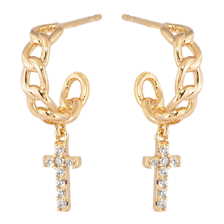 Серьги Xuping Позолота 18K пусеты Крестики на дугах цепочках фото №14