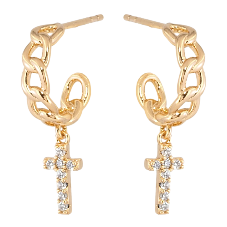 Серьги Xuping Позолота 18K пусеты Крестики на дугах цепочках фото №5 Серьги Xuping Позолота 18K пусеты Крестики на дугах цепочках фото №5