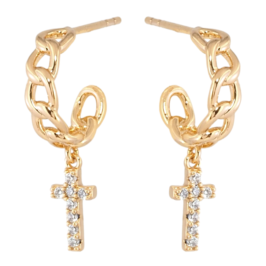 Серьги Xuping Позолота 18K пусеты Крестики на дугах цепочках фото №1 Серьги Xuping Позолота 18K пусеты Крестики на дугах цепочках фото №1