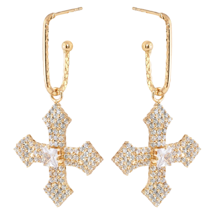 Серьги Xuping Позолота 18K пусеты Крестики инкрустация цирконием 2 в 1 фото №15