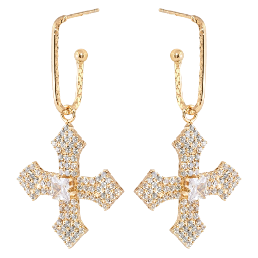Серьги Xuping Позолота 18K пусеты Крестики инкрустация цирконием 2 в 1 фото №1