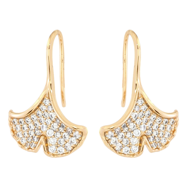 Сережки Xuping Позолота 18K французький замок Листочки з інкрустацією цирконієм фото №1