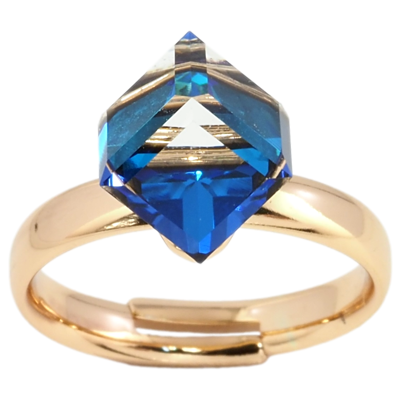 Каблучка Xuping колір 18K з кр-ми Swarovski Кристальний куб Metallic Blue, 8х8мм фото №1 Каблучка Xuping колір 18K з кр-ми Swarovski Кристальний куб Metallic Blue, 8х8мм фото №1