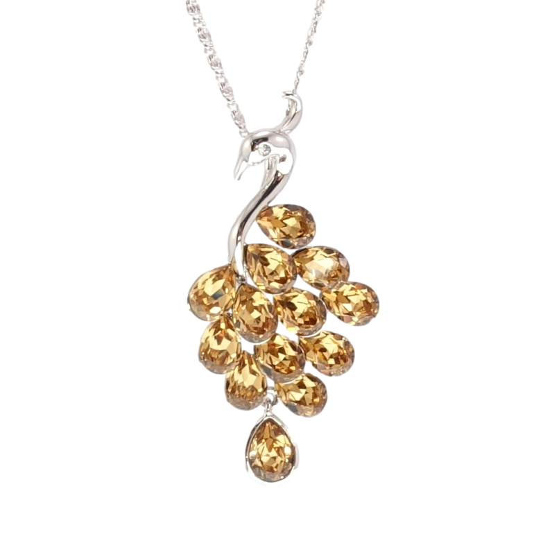 Кулон Xuping колір Родій із кристалами Swarovski на ланцюжку Павич Світло-Коричневі Кристали довжина 45-50 см фото №1 Кулон Xuping колір Родій із кристалами Swarovski на ланцюжку Павич Світло-Коричневі Кристали довжина 45-50 см фото №1