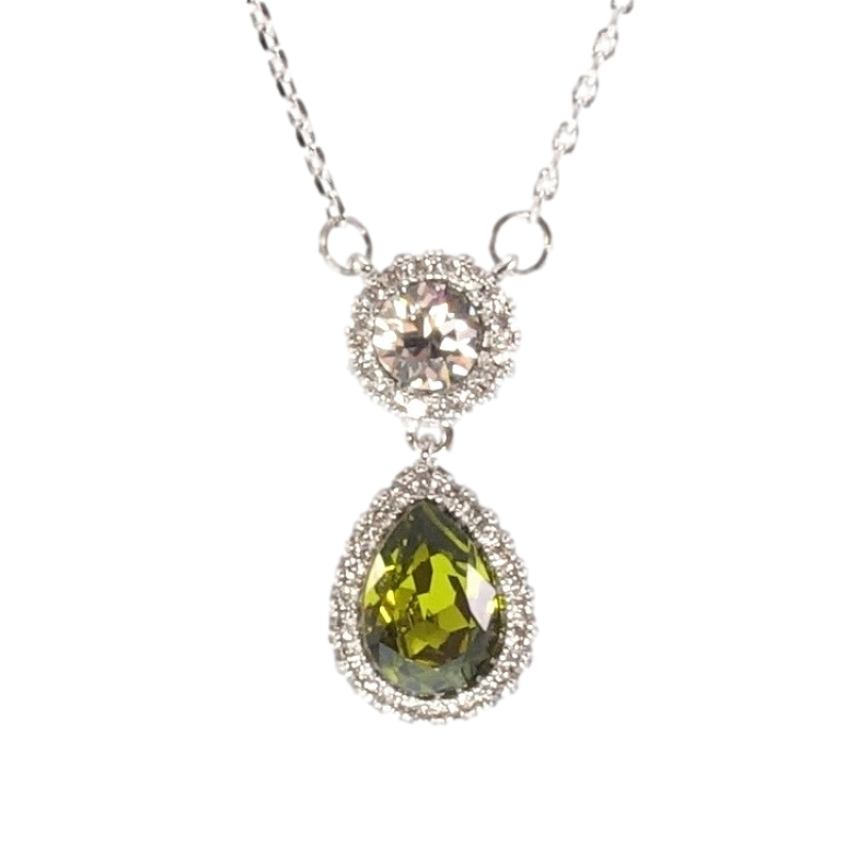 Кулон Xuping цвет Родий с кристаллами Swarovski на цепочке Кристаллы Круг и Зеленая Капля длина 43-48см фото №1