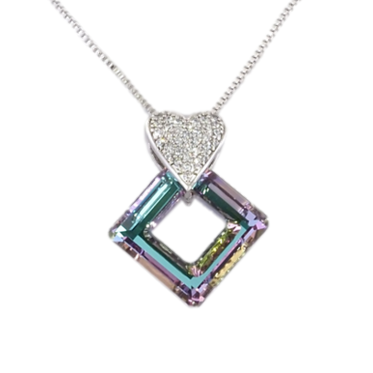 Кулон Xuping колір Родій із кристалами Swarovski на ланцюжку Сердечко Кристал та Перевернутий Квадрат довжина 41-45см фото №6
