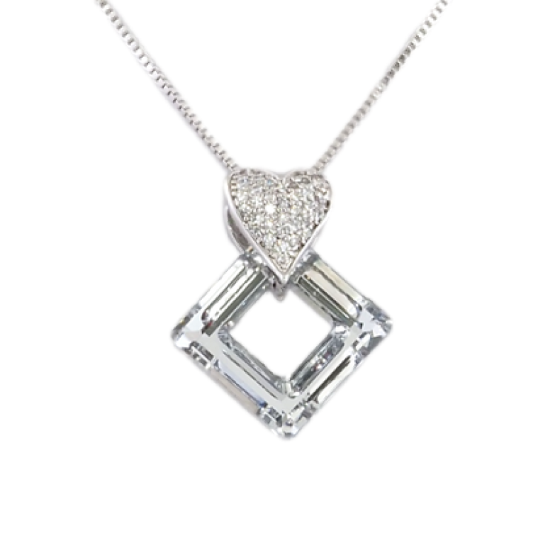 Кулон Xuping цвет Родий с кристаллами Swarovski на цепочке Сердечко Кристалл и Перевернутый Квадрат длина фото №1 Кулон Xuping цвет Родий с кристаллами Swarovski на цепочке Сердечко Кристалл и Перевернутый Квадрат длина фото №1