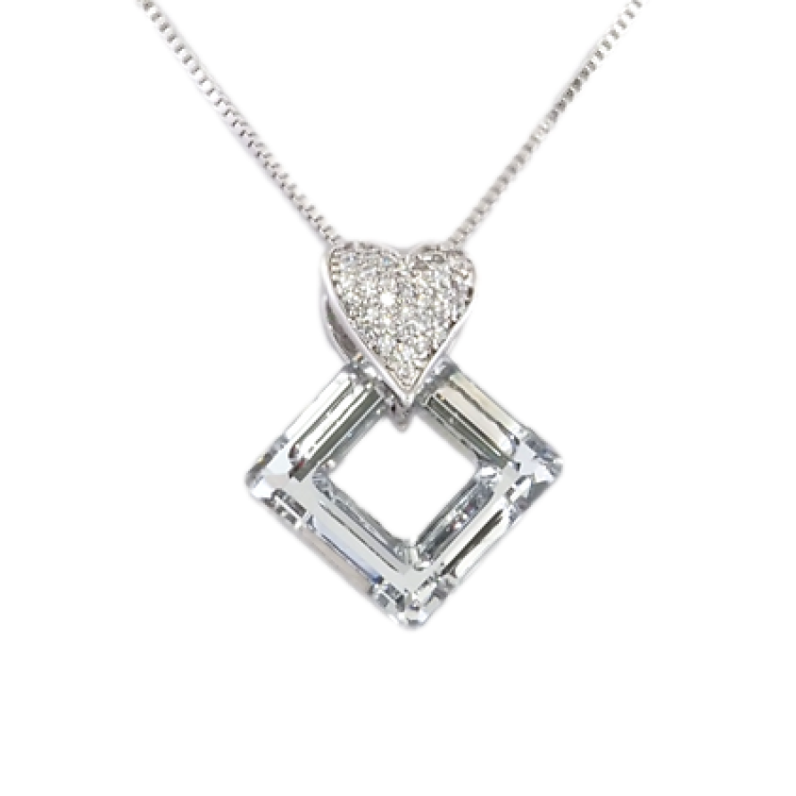 Кулон Xuping цвет Родий с кристаллами Swarovski на цепочке Сердечко Кристалл и Перевернутый Квадрат длина фото №1