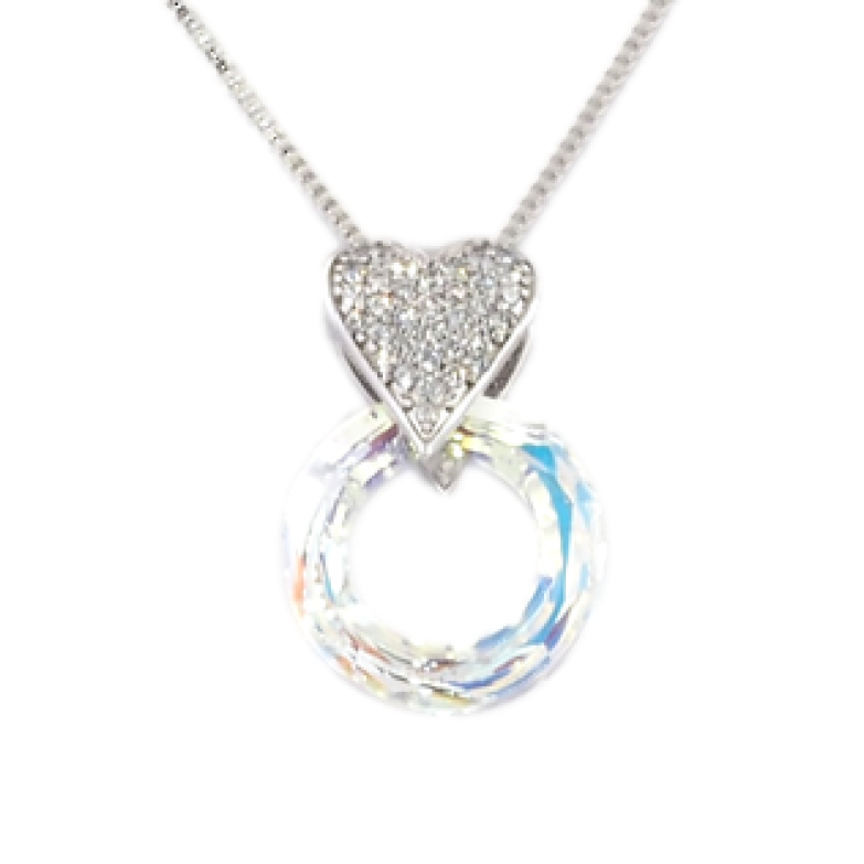 Кулон Xuping цвет Родий с кристаллами Swarovski на цепочке Сердечки Кристалл и Радужный Круг длина 40-45см фото №2