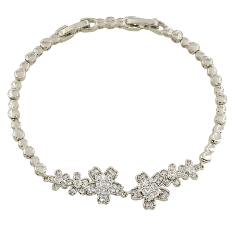 Браслет Xuping Родий Цветочный узор с цирконием размер с доп. замком 17,19см х 3мм фото №1