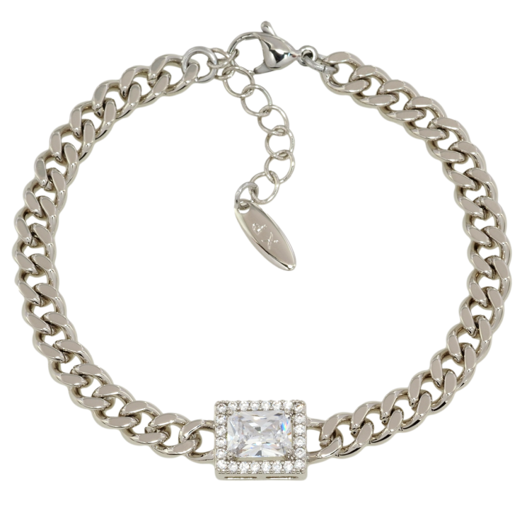 Браслет Xuping Родий Цепочка панцирная с кристальной вставкой размер с доп. цепочкой 18-21см х 6мм фото №5