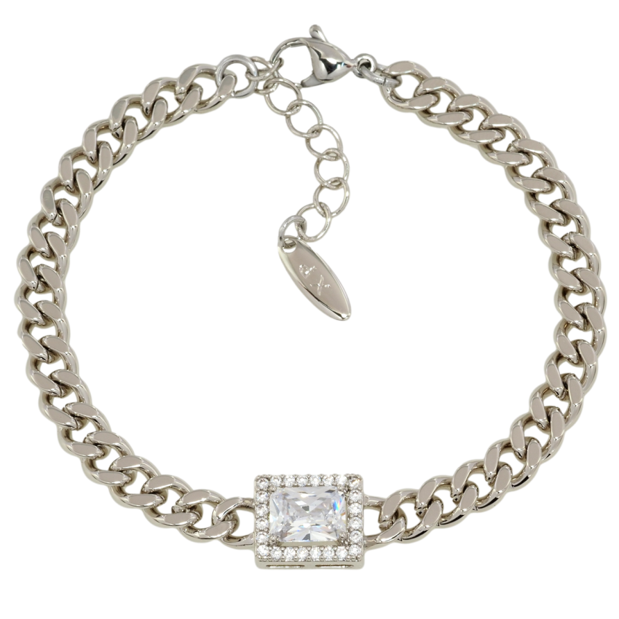 Браслет Xuping Родий Цепочка панцирная с кристальной вставкой размер с доп. цепочкой 18-21см х 6мм фото №1