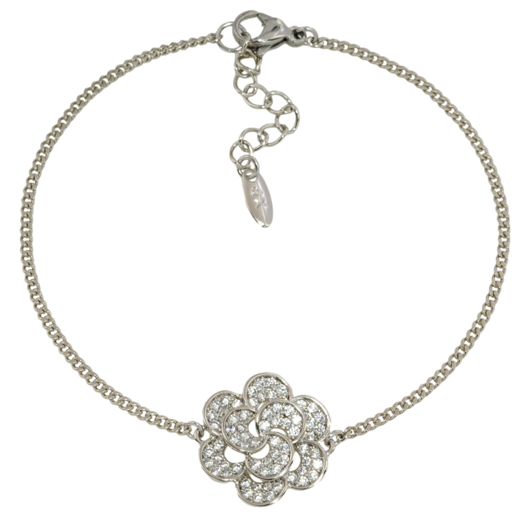 Браслет Xuping Родий Цепочка панцирная с цветочной вставкой размер с доп. цепочкой 17.5-20.5см х 1.5мм фото №4